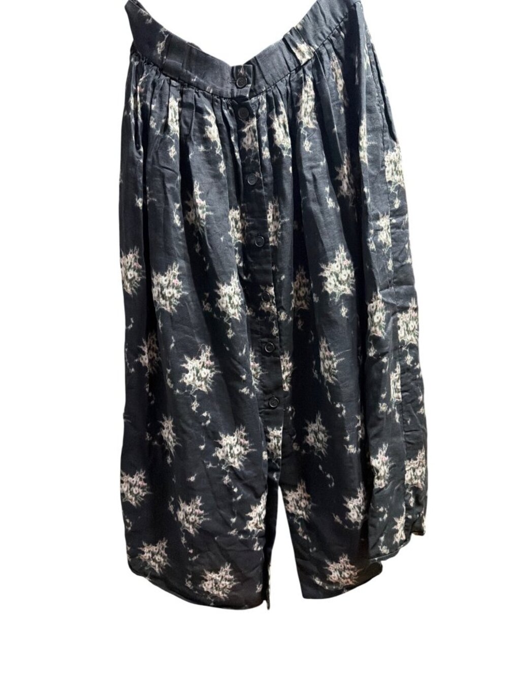 Brock Collection Olivio Floral Midi Skirt Black Button Front Cotton Italy Sz 8